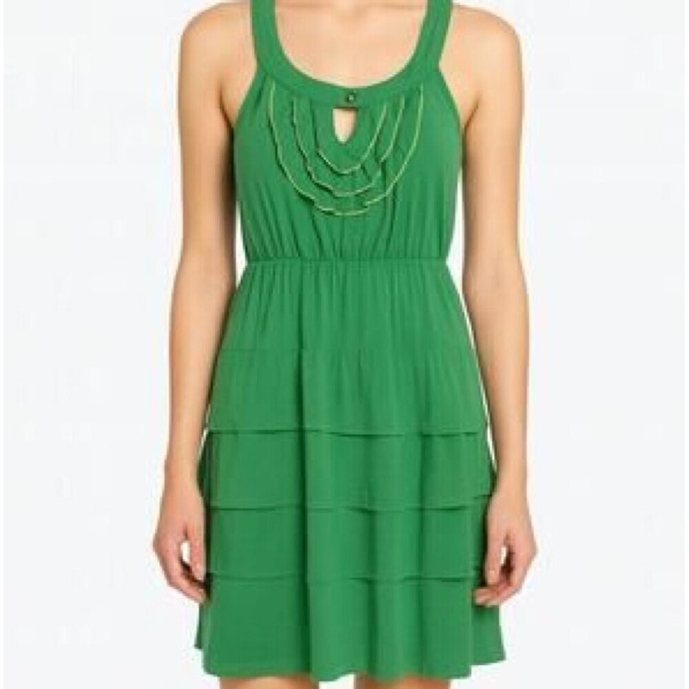 Anthropologie Maeve Y2K Green Ruffle Coquette Dress Size 2